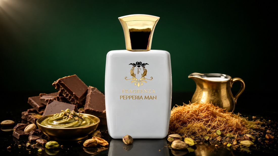 Dubai chocolate — pistachio cream, dark chocolate, and toasted phyllo, the flavor profile inspiring 2026 perfumery