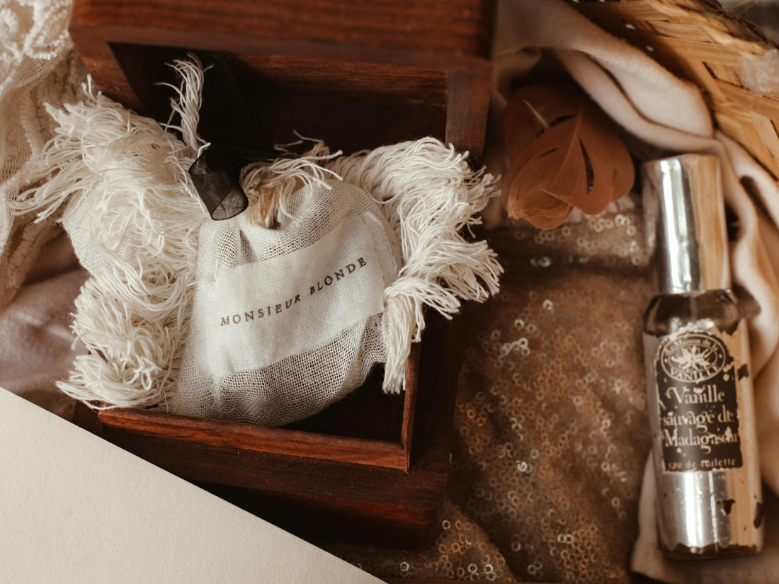 Wooden box with elegant perfume bottle — the layered note vocabulary defining 2026 perfumery