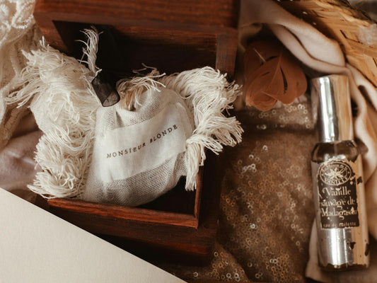 Wooden box with elegant perfume bottle — the layered note vocabulary defining 2026 perfumery
