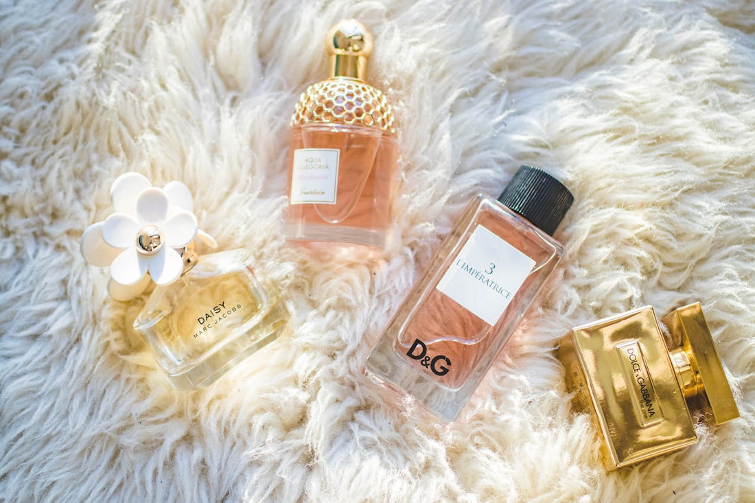 Luxury perfume bottles showing different concentration levels