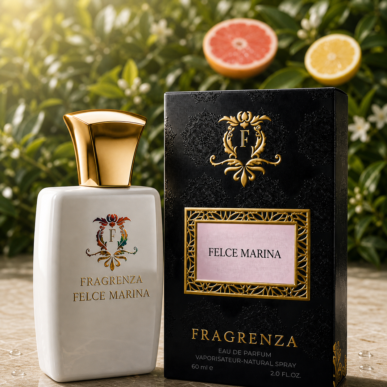 Felce Marina by Fragrenza — boxed bottle, inspired by Xerjoff Uden. Vegan and cruelty-free.