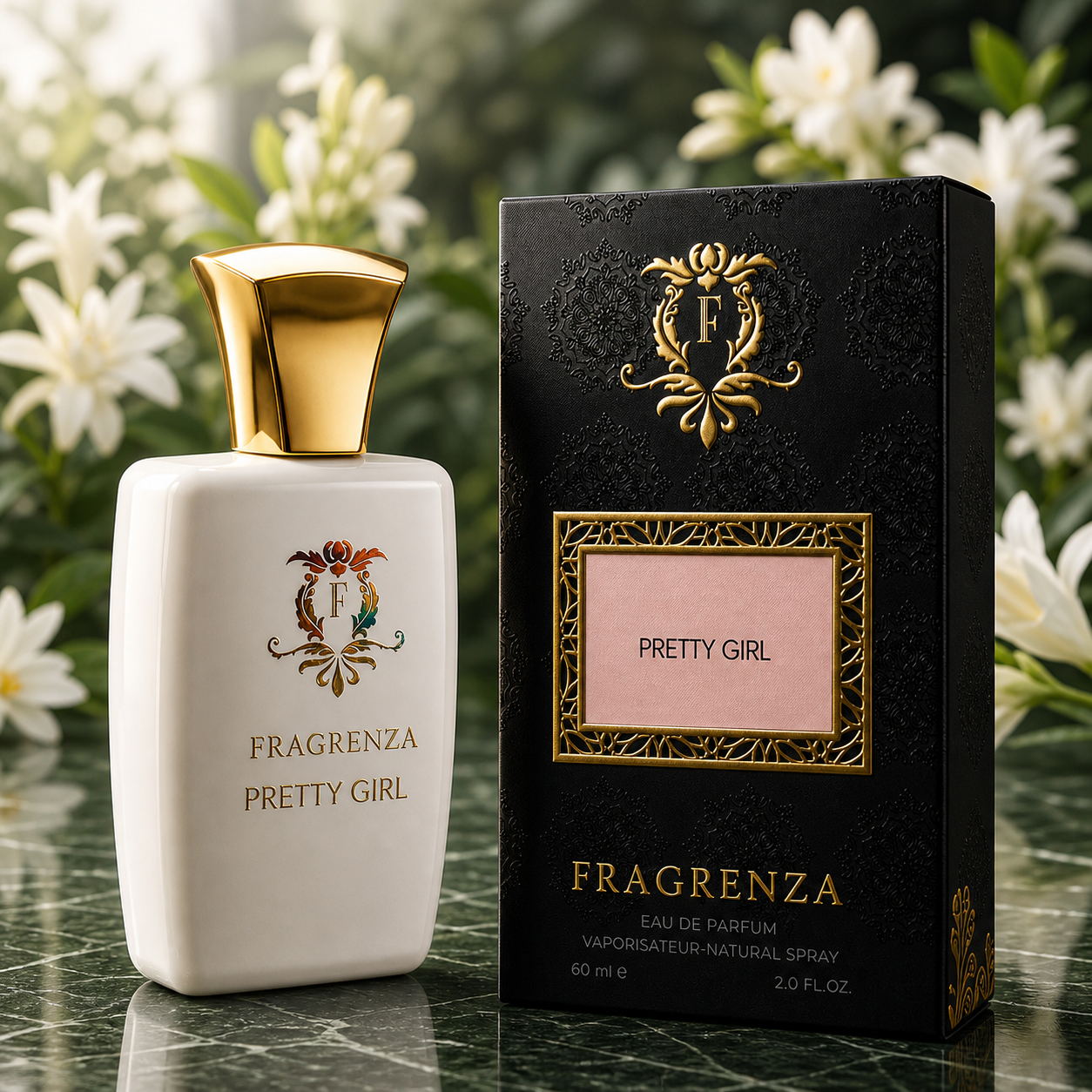 Pretty Girl by Fragrenza — boxed bottle, inspired by Carolina Herrera Good Girl Suprême. Vegan and cruelty-free.