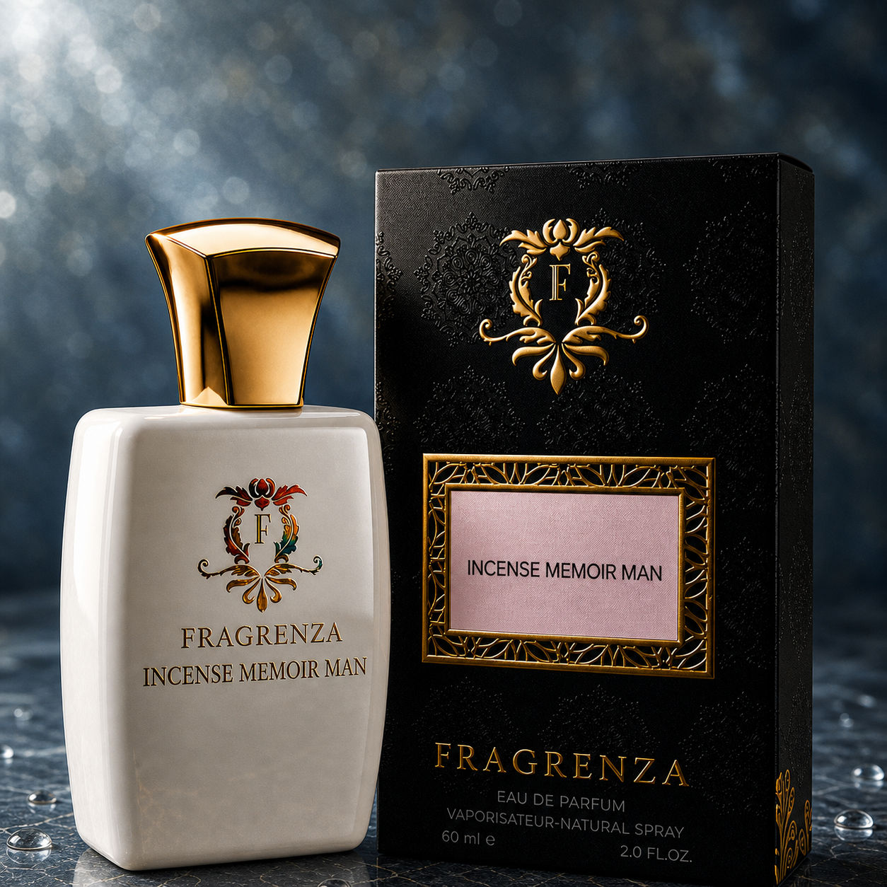 Incense Memoir Man by Fragrenza — boxed bottle, inspired by Amouage Memoir Man. Vegan and cruelty-free.